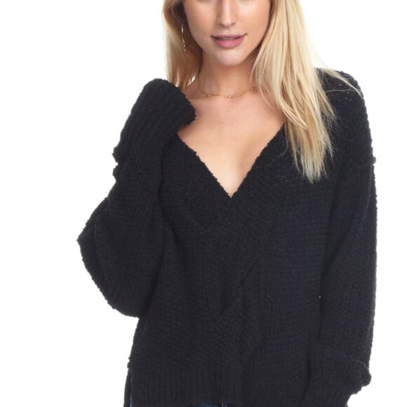 Free People Coco V-Neck Sweater in Black - Picture 3 of 9
